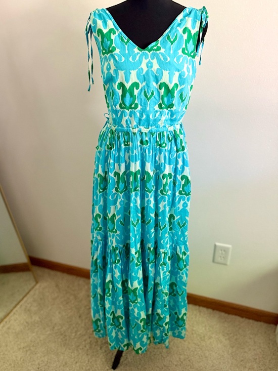 Talbots Dresses & Skirts - Talbots Blue Green Ikat Print Cotton Maxi Dress Size 4